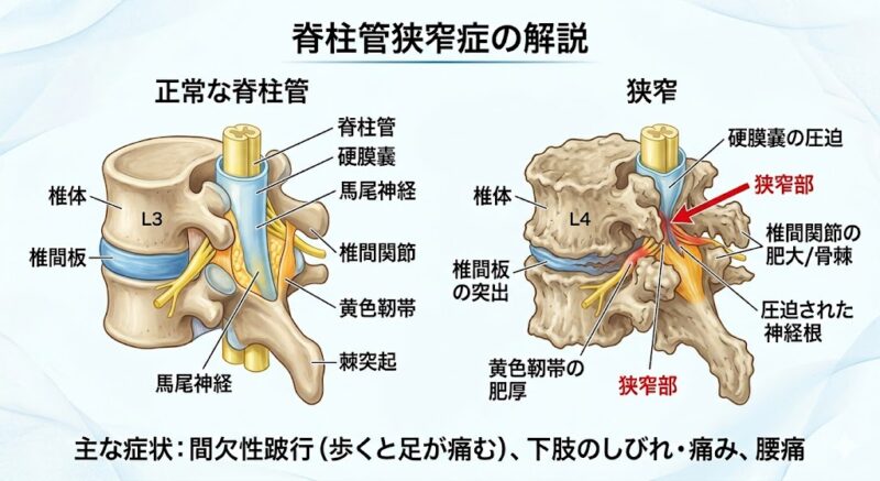 脊柱管狭窄症の骨の変形と神経圧迫のメカニズム